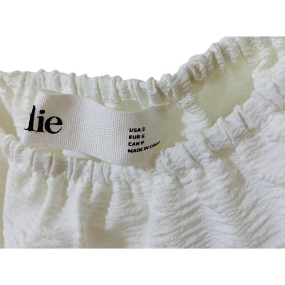 ELODIE White Puff Sleeve Crop Top w/ Elastic Waist Sz. S | Peasant, Princess - Picture 3 of 6